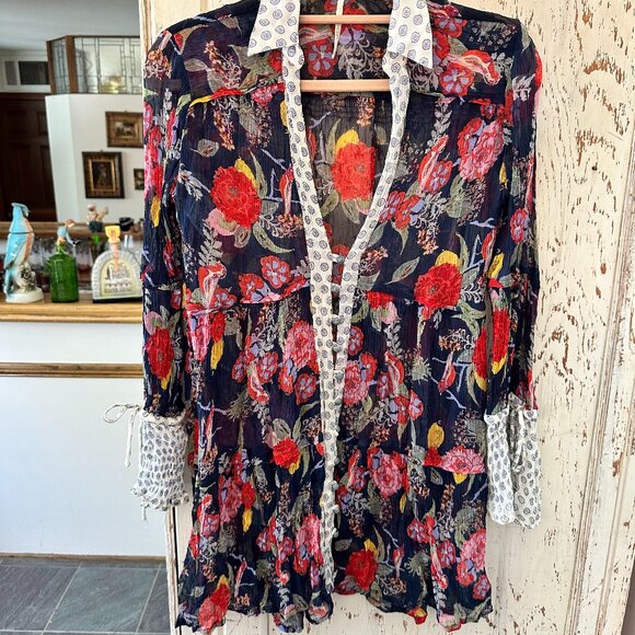 Free People Floral Sheer Women's Top - Picture 5 of 8
